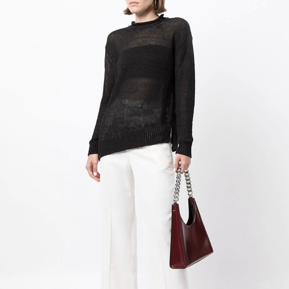 NWT $690 Ralph Lauren Collection Semi-sheer Asymmetric Mock Neck Black Jumper